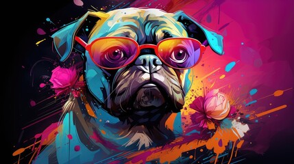 Funny pug surrealistic pop art