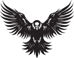 American eagle with wings, flying vector eagle Black silhouette on white background