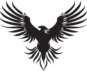American eagle with wings, flying vector eagle Black silhouette on white background