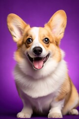 Cute welsh corgi dog on a purple background