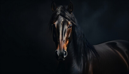 Obraz na płótnie Canvas Recreation of a black horse staring with black background