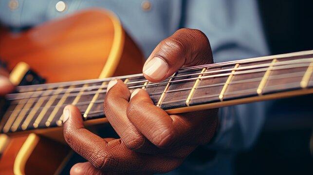 Close-up of Guitarist's Fingers on Fretboard