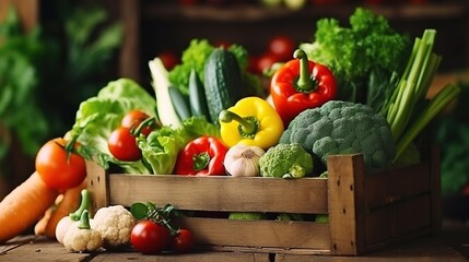 Woman Bring A Box Full of Vegetables and Fruits. Diet and Healthy Food Concept
