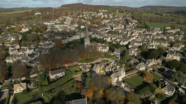 Painswick Cotswold Town Aerial Landscape Autumn UK Historic Yew Trees