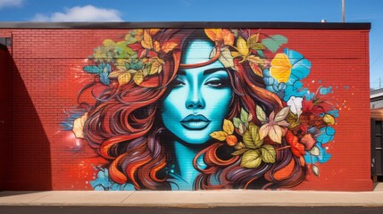 Colorful Street Art Mural on Urban Brick Wall