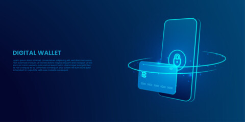 Perspective internet banking app for Online payment security transaction via credit card. Digital protection, transfer pay protection. Vector Illustration