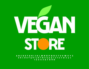 Naklejka premium Vector modern sign Vegan Store with White modern Font. Simple style Alphabet Letters and Numbers