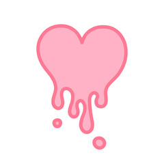 Pink melting heart icon. Bleeding heart icon. Groovy pattern with wavy and melt heart. Vector illustration of the dripping heart. Happy Valentines day clip art