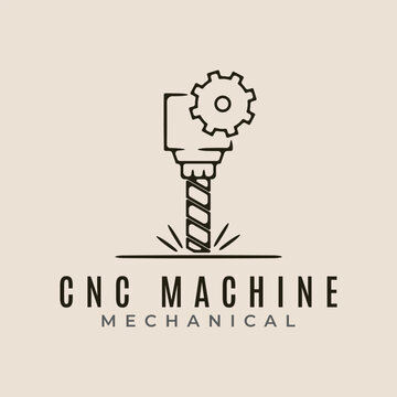 Cnc machine modern technology line art logo icon and symbol mechanical vector illustration design .