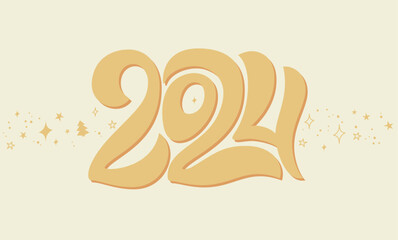 2024 retro text with modern unique and creative concept. Vintage vector lettering for postcard, poster, banner, greeting and new year 2024 celebration.