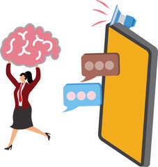 Information overload Businesswoman, Information overload, excess distraction or overworked, overwhelmed data consume, problem with schedule or workload concept, frustrated businesswoman run away from 