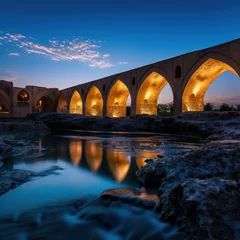 Foto auf Acrylglas Khaju-Brücke iran ancient bridge over river at blue hour night.