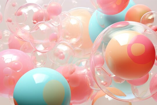 Colorful balloons on white background, 3d rendering. Computer digital drawing, Abstract Digital Illustration of Soft Color Balls and Bubble Gums, AI Generated