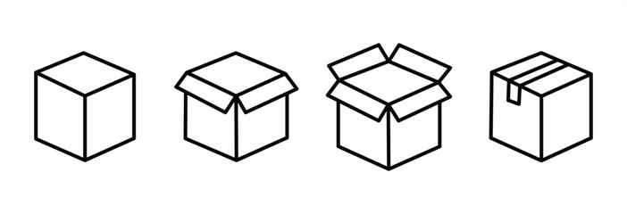 Box delivery icon set. Shopping package box. Box icon collection. Cardboard box icons in flat style. Vector illustration.