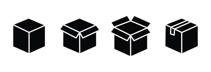 Box delivery icon set. Shopping package box. Box icon collection. Cardboard box icons in flat style. Vector illustration.