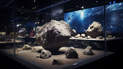 Rolgordijnen A science museum exhibit showcasing meteorites and moon rocks. © Denis Bayrak