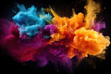 Fototapeta premium Colorful ink in water on a black background. Abstract background, Abstract colorful powder explosion against a black background, Colored cloud, Colorful dust explosion, AI Generated