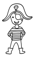 Cute little boy pirate in hand drawn doodle style