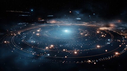 Obraz premium An interstellar map showing various space routes and wormholes.
