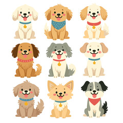 A set of colorful and happy dogs