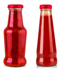 Set of Bottles of Ketchup isolated on white background with clipping path