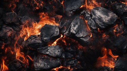 Charcoal For Barbecue Background With Flames