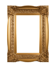 ancient golden picture frame decoration isolated on transparent background