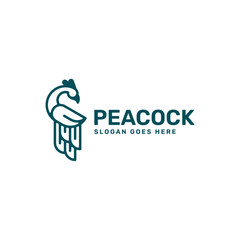 Vector Logo Illustration Peacock Line Art Style