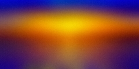 Yellow orange blue pink purple warm wide background. Blurred pattern with noise effect. Grainy website banner desktop template digital gradient. Vintage Christmas New Year Valentine Halloween Easter