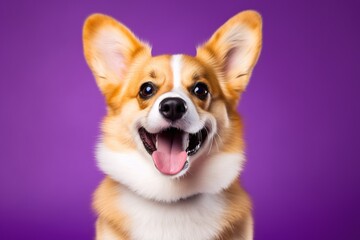 Obraz premium Cute welsh corgi dog on a purple background