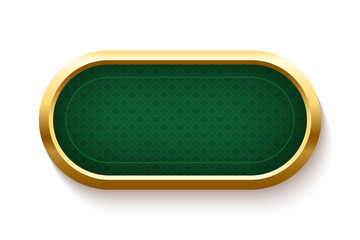 Poker green table background vector illustration. Realistic playing field with gold frame for game blackjack on white background. Casino concept
