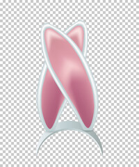 Rabbit ears realistic 3d vector illustration. Easter bunny ears kid headband, mask. Hare costume white and pink element. Photo editor, booth, video chat app isolated on transparent background