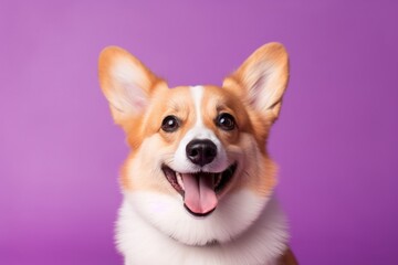 Cute welsh corgi dog on a purple background