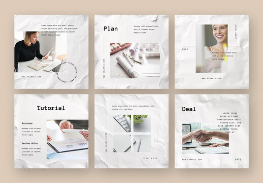Creative Business Layouts For Social Media With Crumpled Paper Backgrounds