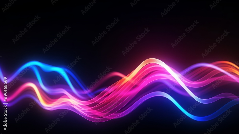 Wall mural abstract background with rainbow glowing lines and waves. data transfer concept. generative ai