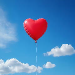 Fototapeta premium red balloon in the blue sky with clouds