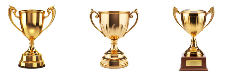 Fototapeta na wymiar Gold Trophy Cups Collection on Transparent Background