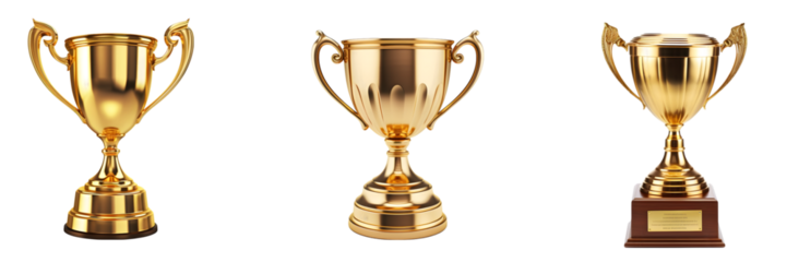 Gold Trophy Cups Collection on Transparent Background