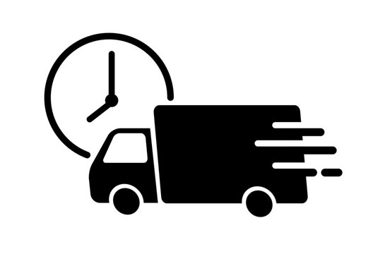 Shipping fast delivery truck with clock icon symbol, Pictogram flat design for apps and websites, Isolated on white background, Vector illustration
