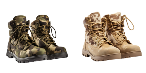 Military Camouflage Boots Pair on Transparent Background