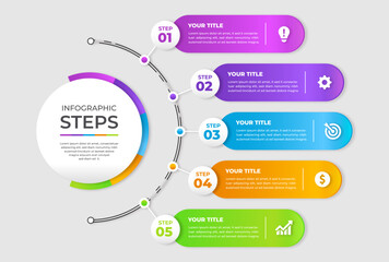 Presentation business infographic template with 5 steps options vector illustration - obrazy, fototapety, plakaty