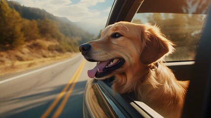 
Golden Retriever Dog on a road trip