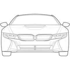 car outline blueprint vector. front view car with line art style. isolated car vector art. hand drawn car vector.