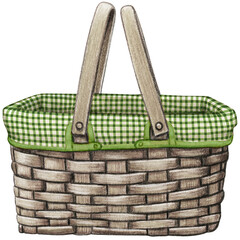 watercolor hand drawn picnic basket