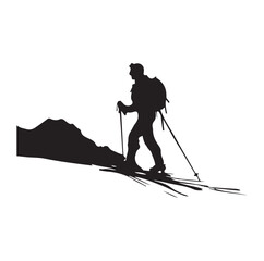 alpine skiing athlete black silhouette on white background, sports vector illustration