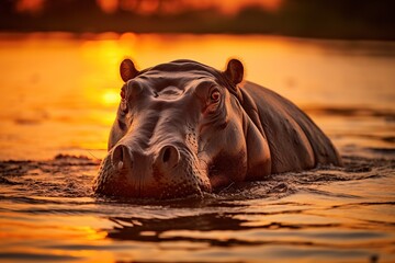 Fototapeta premium hippopotamusin South Africa at sunset,,Generative AI