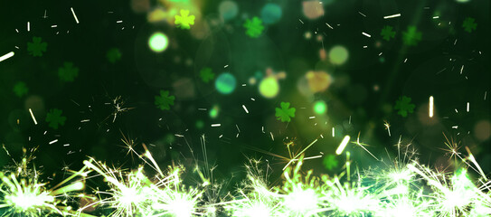 Abstract background with symbol of St. Patrick's Day for advertising. Festival fireworks,...