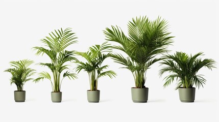 Set of Areca Palm houseplants with isolated on transparent background.