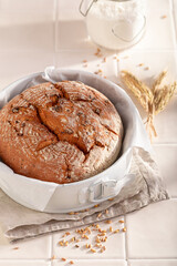 Loaf of round bread as source of fiber and energy.