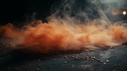 Smoke On Cement Floor With Defocused Fog In Halloween Abstract Background 